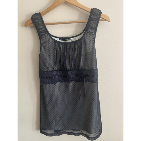 Maurices Tops - Vintage Y2K Tank Cami Top Blue Mesh Polka Dot Milkmaid Babydoll Fairy Lace Sz M